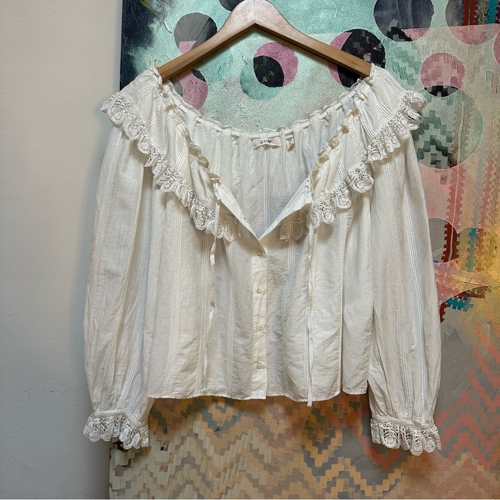 Doen Senette Top in Blanc Fleur du Matin cream ruffle lace size large - Picture 4 of 16